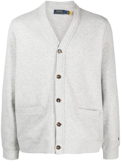 Polo Ralph Lauren Logo-embroidered Long-sleeve Cardigan In Grey