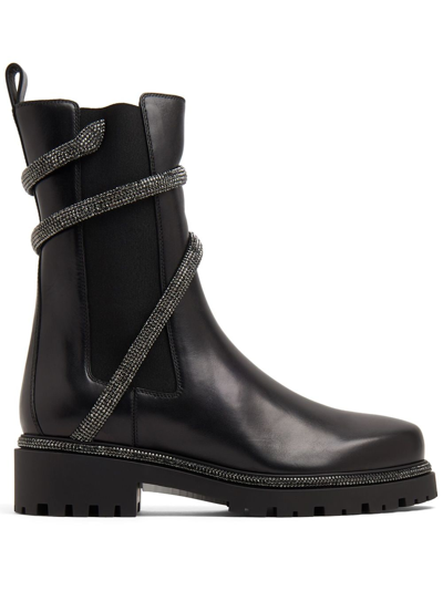 René Caovilla Cleo Crystal-embellished Leather Boots In Black