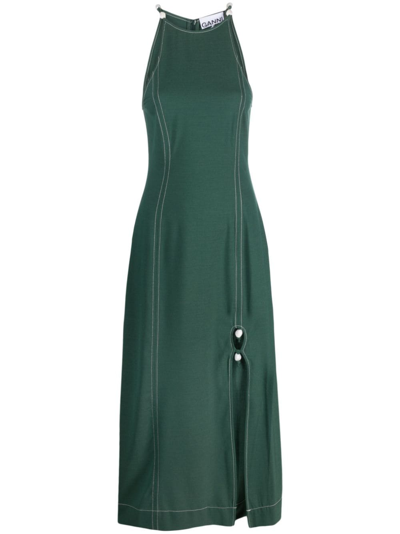Ganni Bead-detail Sleeveless Midi Dress In Green
