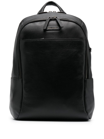 Piquadro Logo-plaque Leather Backpack In Black