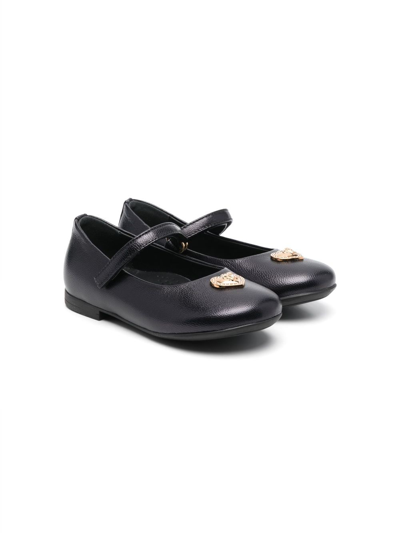 Versace Kids' Girls Black Leather Medusa Ballerina Pumps