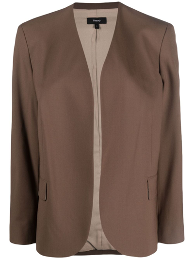 Theory Collarless Open-front Blazer In Brown