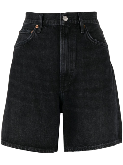 Agolde Stella Distressed Organic Denim Shorts In Black