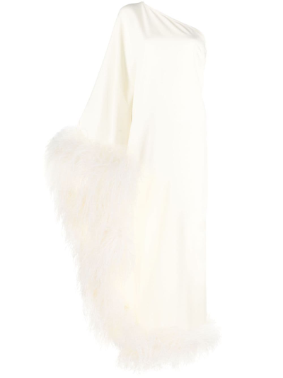 Taller Marmo Ubud Feathered Viscose-blend Long Dress In Ivory