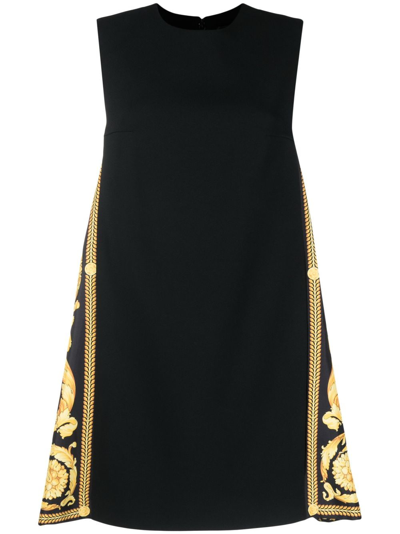 Versace Barocco Envers Satin Mini Dress In Black,gold