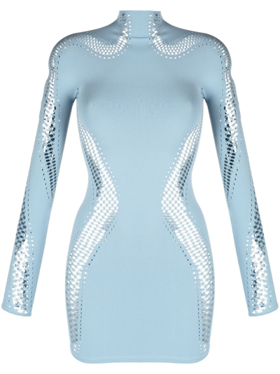 Mugler Seamless Tech Jersey Mini Dress In Blue