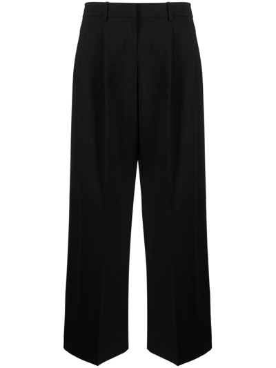 Theory Pleated Wool Straight-leg Trousers In Black