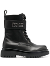 Versace Jeans Couture Logo Lettering Lace-up Combat Boots In Black