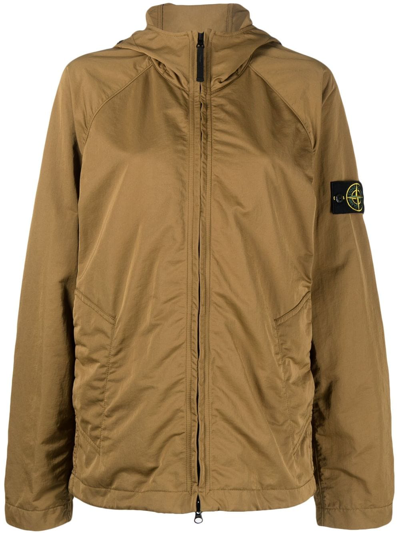 Stone Island Compass-patch Hooded Jacket In Brown