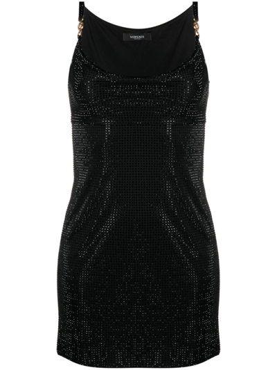 Versace Women's Sleeveless Crystal-embellished Minidress In Black