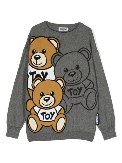 Moschino Kids' Teddy Bear Intarsia-knit Jumper In Grey