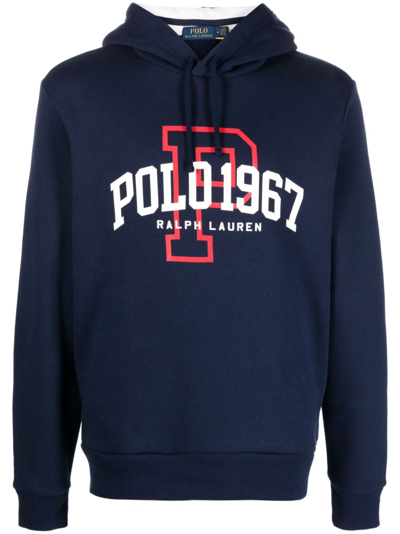 Polo Ralph Lauren Logo印花棉连帽衫 In Blue