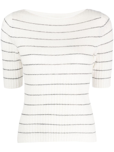 Vince Boat-neck Striped Knitted Top In White