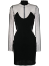Tom Ford Black Crepe Mini Dress With Mesh Inset Details In Black