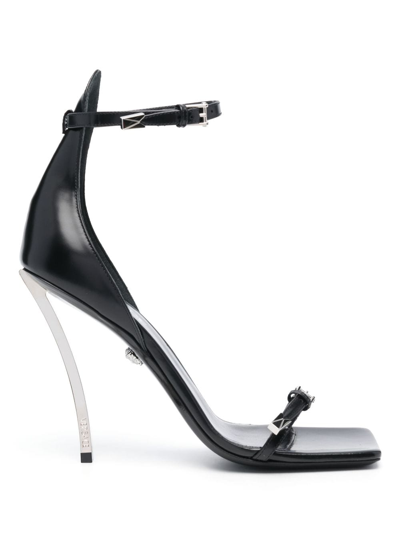 Versace Pin-point 100mm Buckle-strap Sandals In Black