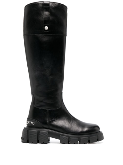Love Moschino Logo-print Chunky Sole Boots In Black