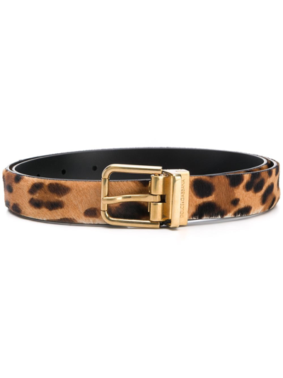 Dolce & Gabbana Leopard-print Leather Belt In Neutrals