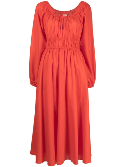 Kitri Luella Long-sleeve Midi Dress In Red