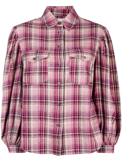 Marant Etoile Plaid Puff-sleeve Shirt In Pink
