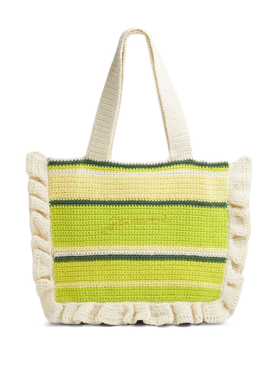 Ganni Stripe-pattern Knitted Tote Bag In Green
