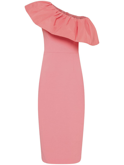 Rebecca Vallance Brittany Ruffle Trim Crepe Midi Sheath Dress In Pink