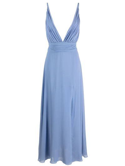 Blanca Vita V-neck Pleated Gown In Blue