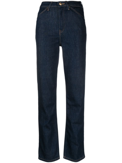 Tommy Hilfiger Logo-patch High-rise Straight-leg Jeans In Blue