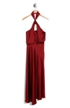 Reiss Lorena Halter Neck Satin Maxi Dress In Dark Red