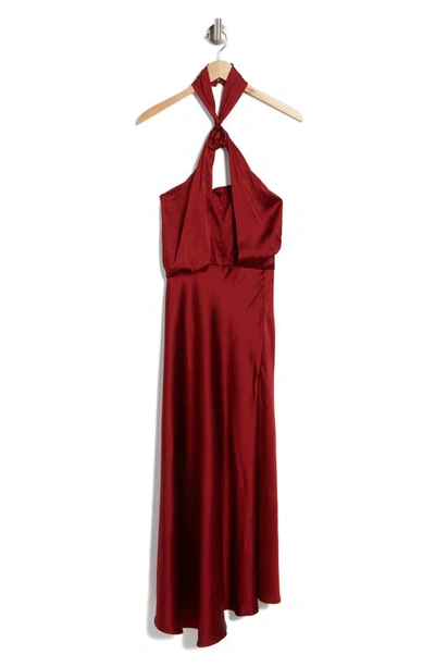 Reiss Lorena Halter Neck Satin Maxi Dress In Dark Red