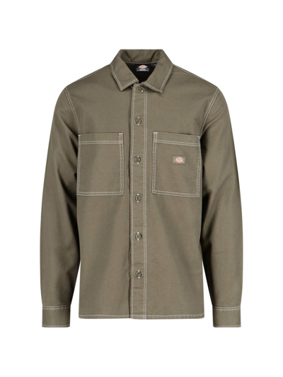 Dickies Logo Patch Buttoned Overshirt In Green