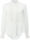 Chloé Embroidered Lapel Detail Silk Shirt In Iconic Milk|bianco