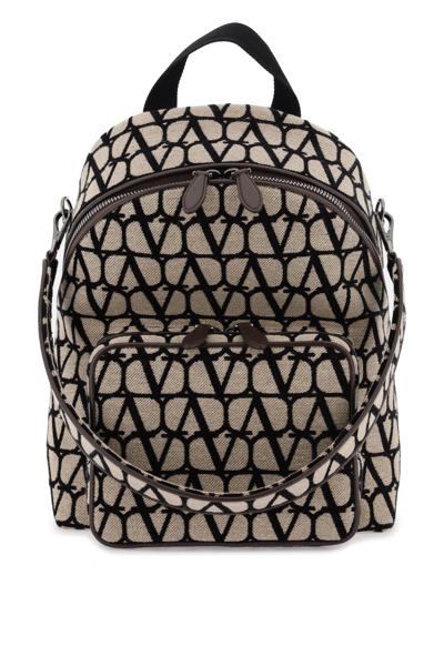 Valentino Garavani Toile Iconographe Backpack In With Leather Detailing In Multi-colored