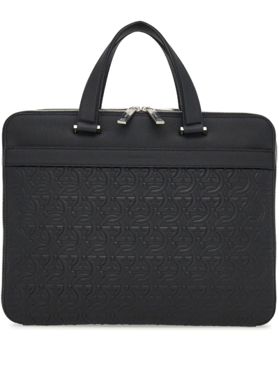 Ferragamo Monogram-embossed Leather Briefcase In Black