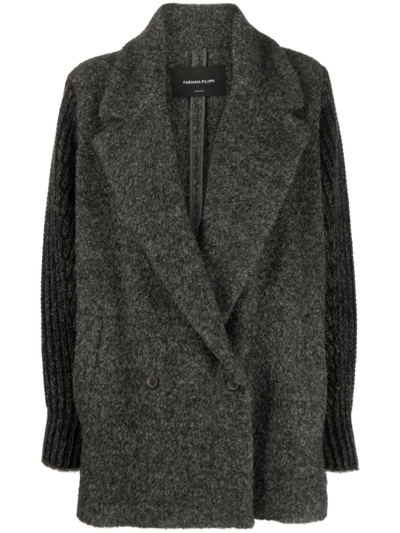 Fabiana Filippi Knitted-sleeves Double-breasted Coat In Grey