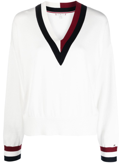 Tommy Hilfiger Colour-block Cotton-knit Jumper In White