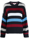 Tommy Hilfiger Striped Cable-knit Jumper In Blue