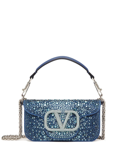 Valentino Garavani Vlogo Crystal-embellished Shoulder Bag In Blue