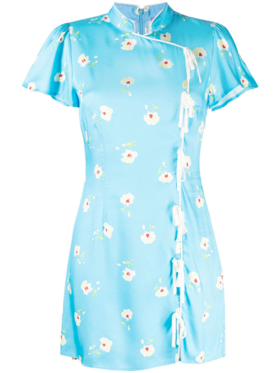 Kitri Floral-print Short-sleeve Minidress In Blue