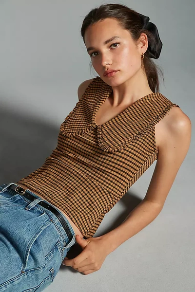 Maeve Ruffled Round-collar Gingham Tank In Brown