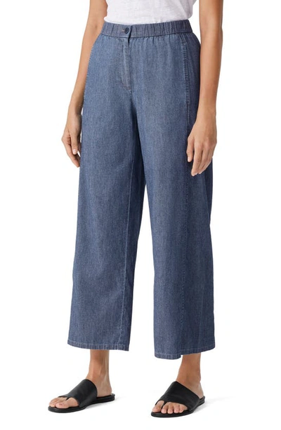 Eileen Fisher Wide-leg Organic Cotton Twill Ankle Pants In Denim