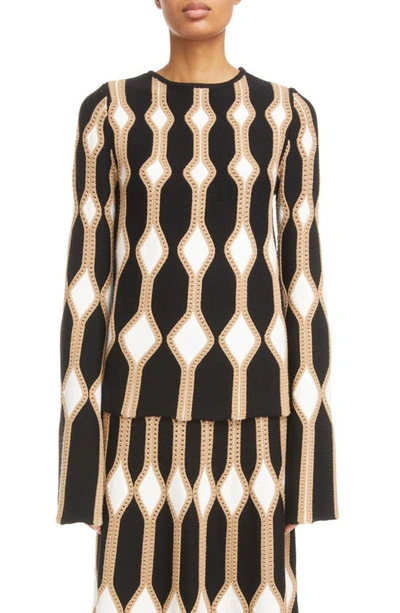 Chloé Multicoloured Sweater With Geometric Pattern In Beige