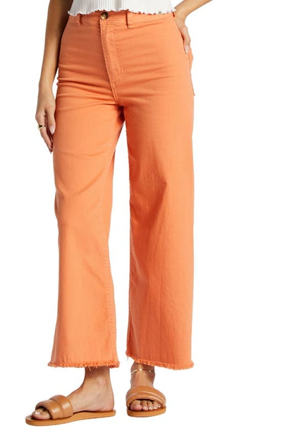 Billabong Free Fall Stretch Cotton Crop Wide Leg Pants In Orange Kiss