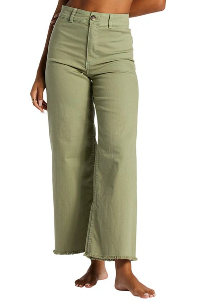 Billabong Free Fall Stretch Cotton Crop Wide Leg Pants In Green Eyes