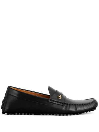 Gucci Horsebit Leather Square-toe Loafers In Black