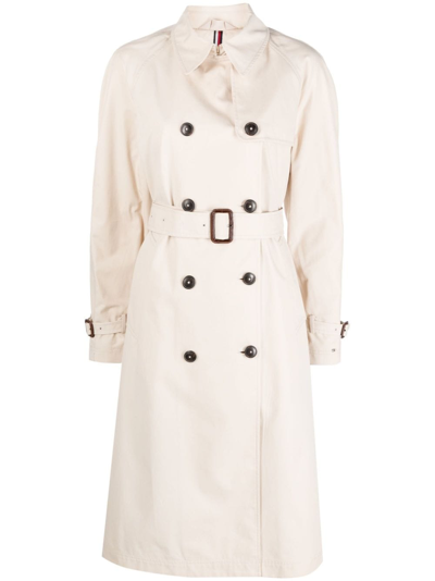 Tommy Hilfiger Long-sleeved Cotton Double-breasted Trenchcoat In Neutrals
