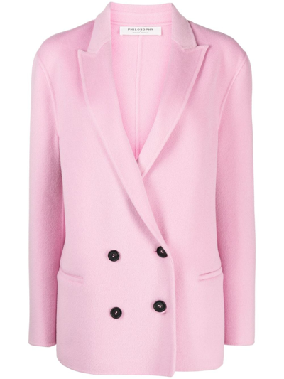 Philosophy Di Lorenzo Serafini Double-breasted Wool Short Coat In Pink