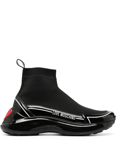 Love Moschino Logo-embossed High-top Sneakers In Black