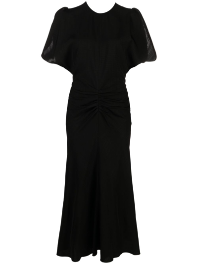 Victoria Beckham Gathered Waist Viscose Dress In Black