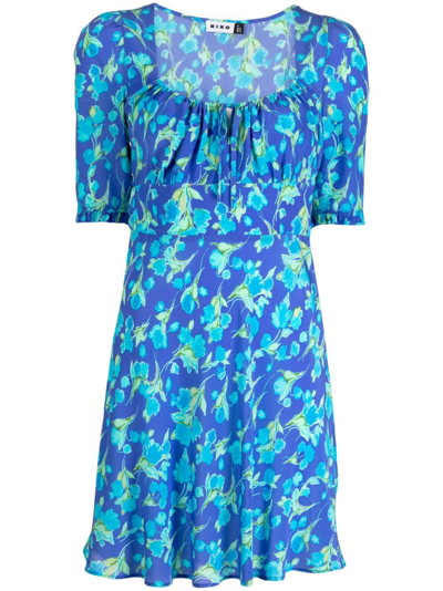 Rixo London Lilita Floral-print Silk Mini Dress In Blue