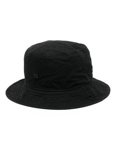 Acne Studios Face-embroidered Cotton Bucket Hat In Black